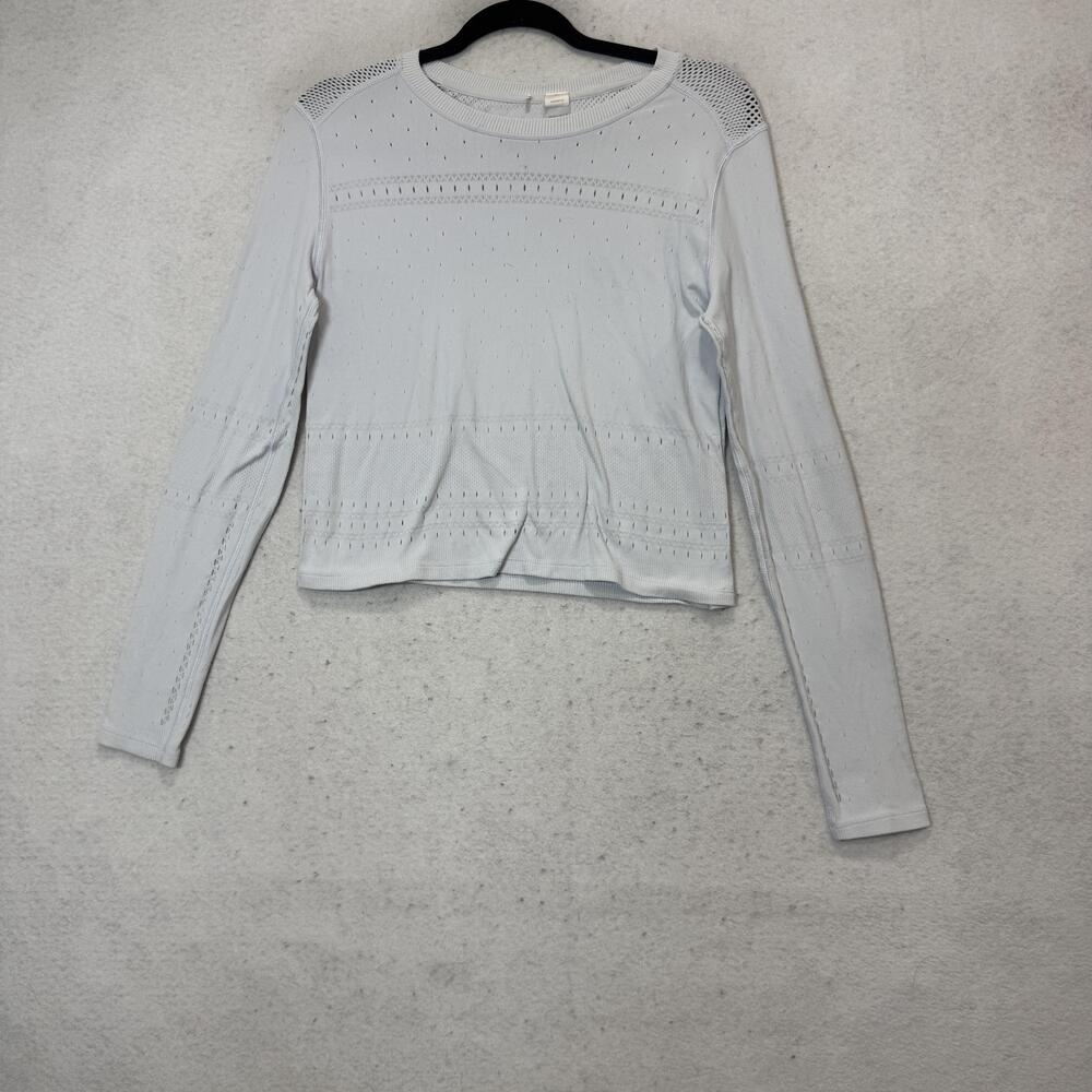 Calia Shirt Womens Medium Gray Long Sleeve Perforated Crewneck Athletic Top